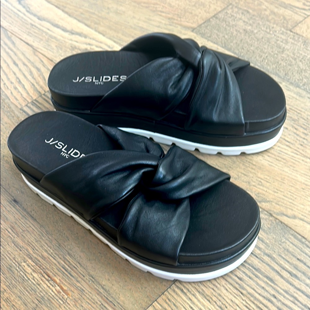NEW Jslides black BRIGHT leather slides